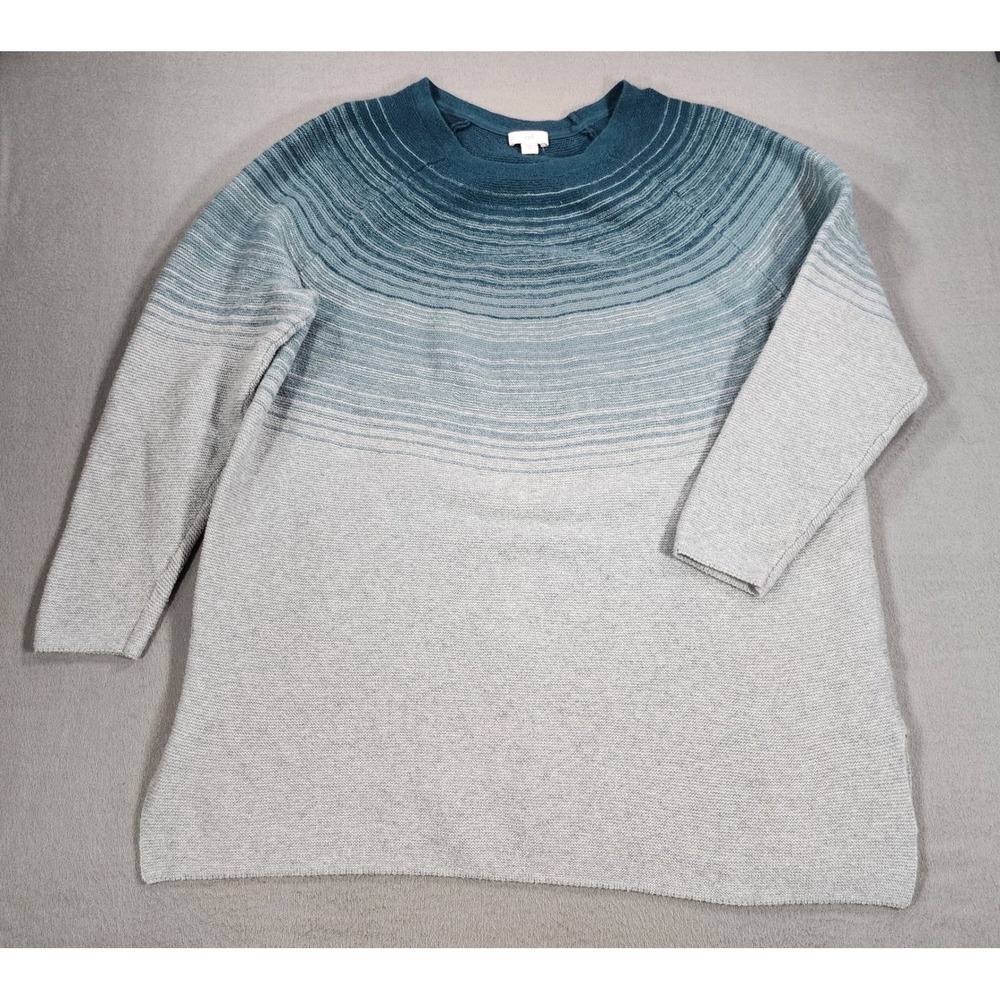 J. Jill Ombre Striped Knit Tunic Sweater Gray Blue Long Sleeve Lagenlook Cozy